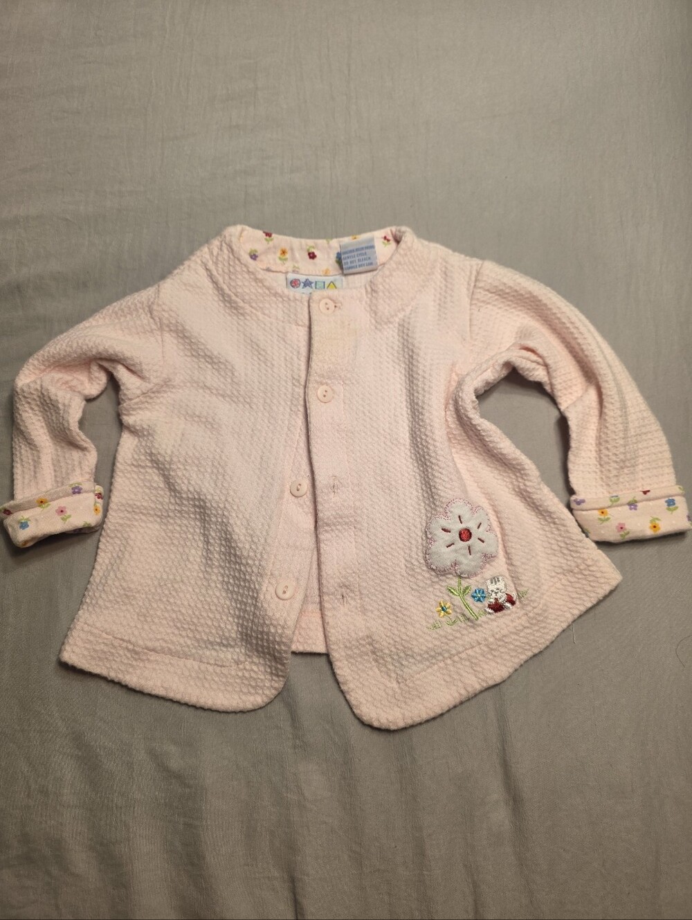 Vintage Waffle Knit Embroidered Baby Cardigan